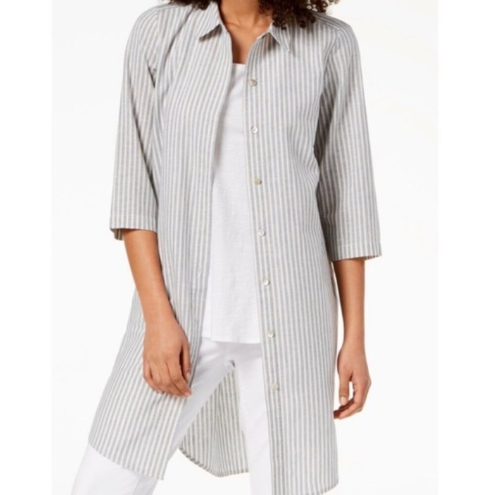 Eileen Fisher Striped Button-Front Dress | Organic cotton + Hemp - Picture 2 of 5